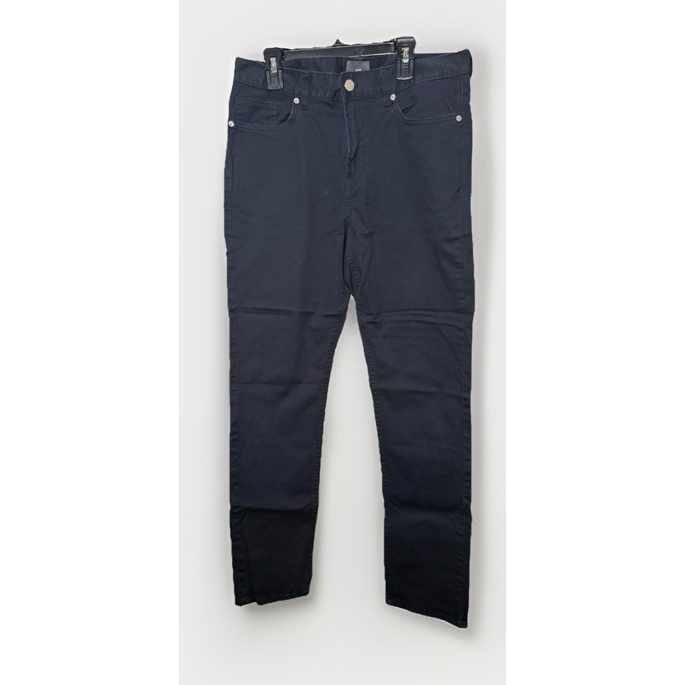 H&M Men's Black Slim Fit Pants 30 Waist Cotton Elastane Twill Casual